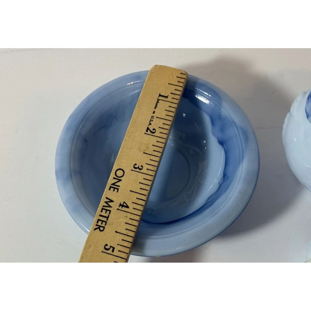 Avon Victoriana Blue Slag Glass Pitcher and Soap Dish 1978 Embossed Rose Design